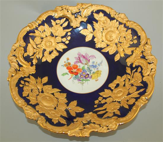 Two similar Meissen floral dishes, 20th century, 31cm